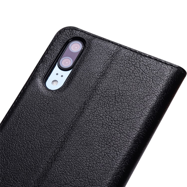 View Window Genuine Leather Auto Wake Up / Sleep Stand Flip Case for Huawei P20 - Black-4