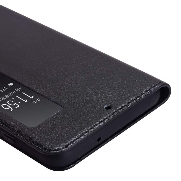 View Window Genuine Leather Auto Wake Up / Sleep Stand Flip Case for Huawei P20 - Black-5