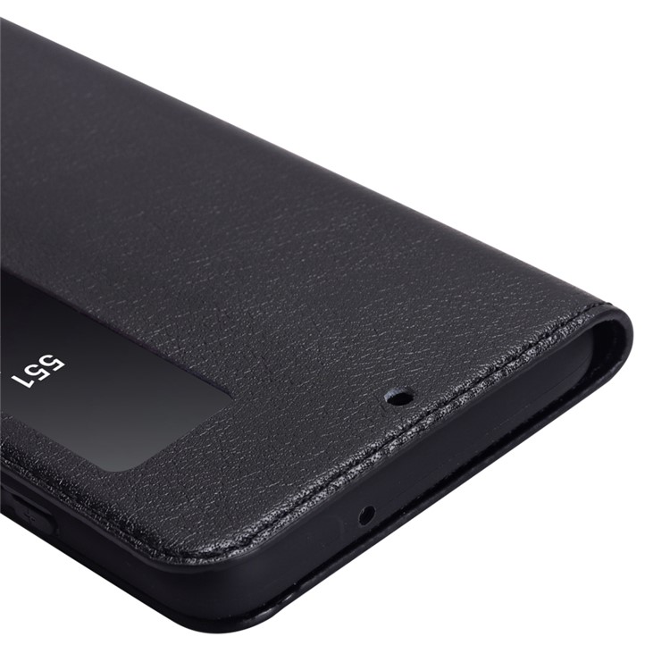 View Window Genuine Leather Auto Wake Up / Sleep Stand Flip Case for Huawei P20 - Black-6