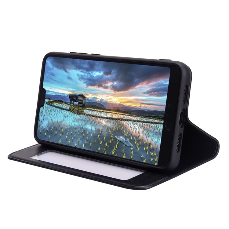 View Window Genuine Leather Auto Wake Up / Sleep Stand Flip Case for Huawei P20 - Black-9