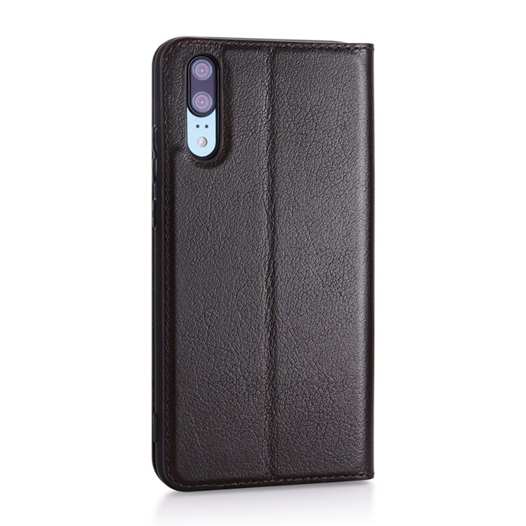 View Window Genuine Leather Auto Wake Up / Sleep Stand Flip Case Shell for Huawei P20 - Coffee-4