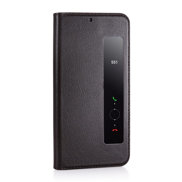 View Window Genuine Leather Auto Wake Up / Sleep Stand Flip Case Shell for Huawei P20 - Coffee-6