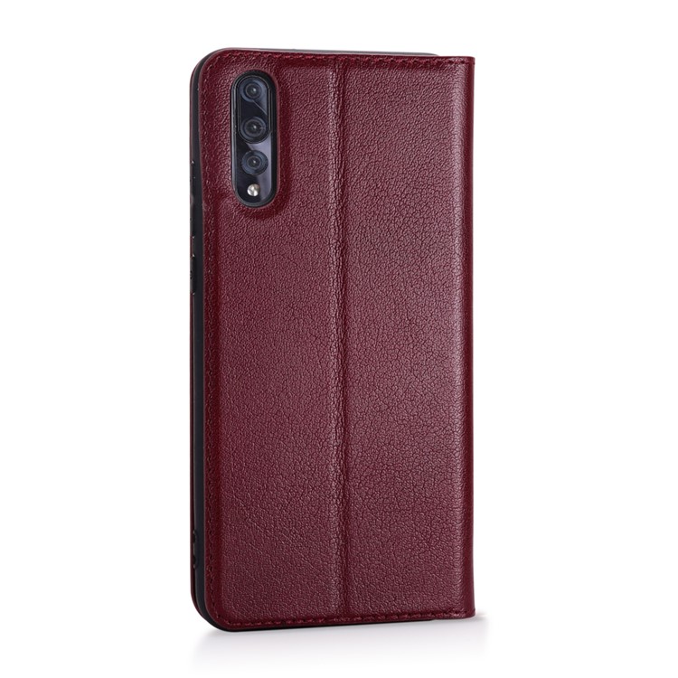 View Window Genuine Leather Auto Wake Up / Sleep Stand Folio Cover for Huawei P20 Pro - Wine Red-5