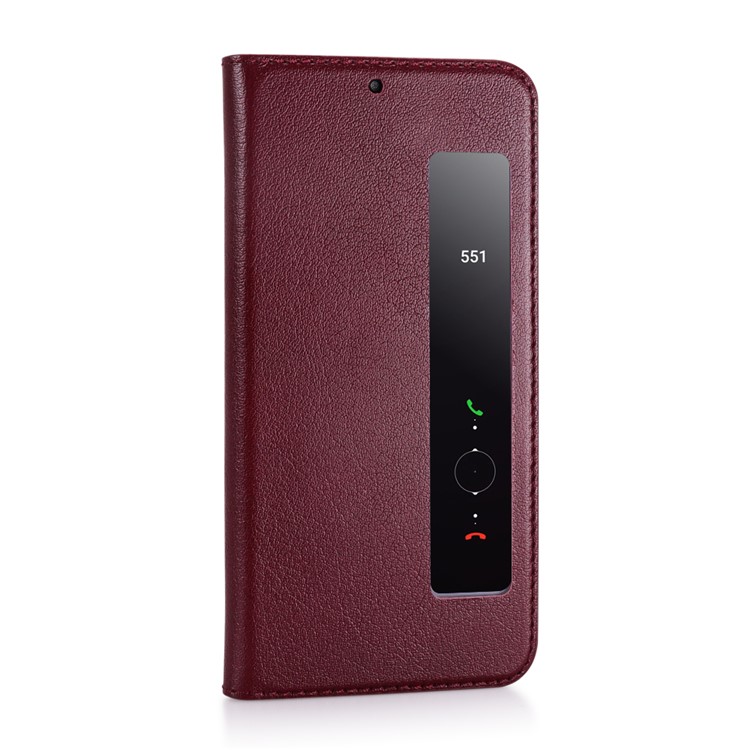 View Window Genuine Leather Auto Wake Up / Sleep Stand Folio Cover for Huawei P20 Pro - Wine Red-7