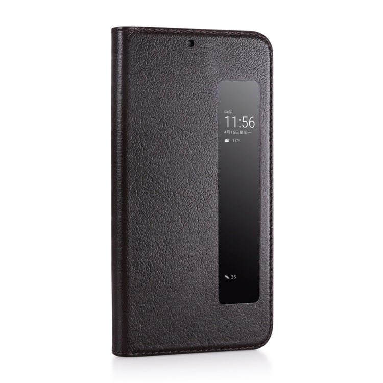 For Huawei P20 Pro View Window Genuine Leather Auto Wake Up / Sleep Stand Protective Mobile Casing - Coffee-6