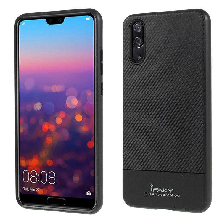IPAKY Carbon Fiber Texture TPU Phone Casing for Huawei P20 - Black-1