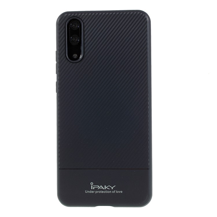 IPAKY Carbon Fiber Texture TPU Phone Shell for Huawei P20 - Dark Blue-1