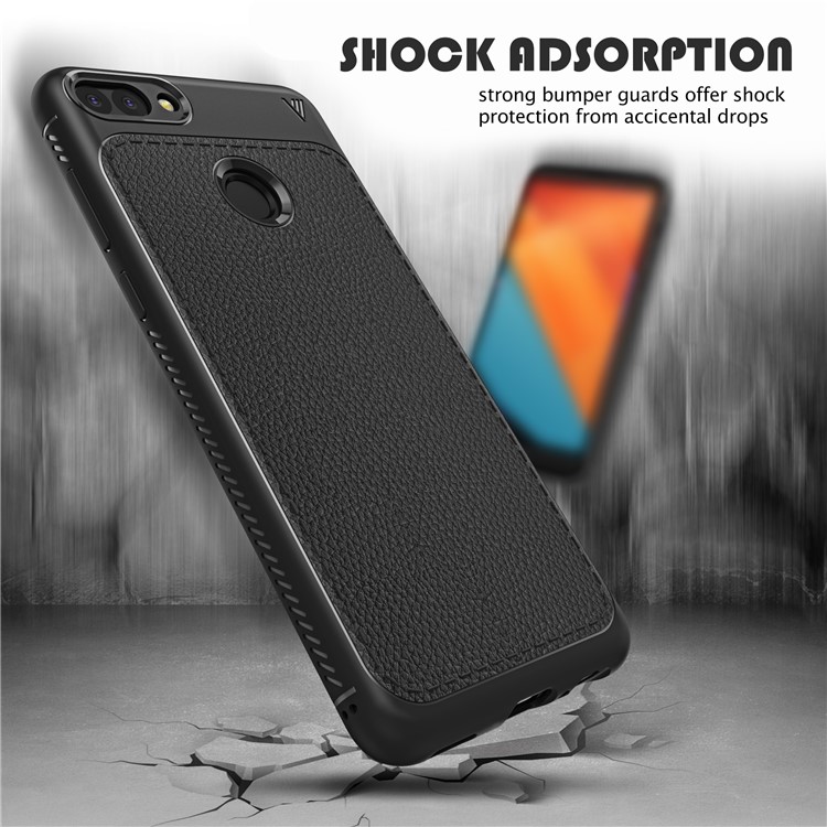 IVSO Gentry Series Litchi Texture Leather Coated TPU Case for Huawei Honor 9i (2018) 5.84-inch - Black-2