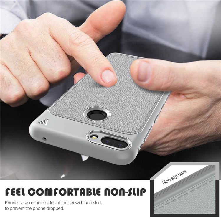 IVSO Gentry Series Litchi Texture Leather Coated TPU Cover for Huawei Honor 9i (2018) 5.84-inch - Grey-6