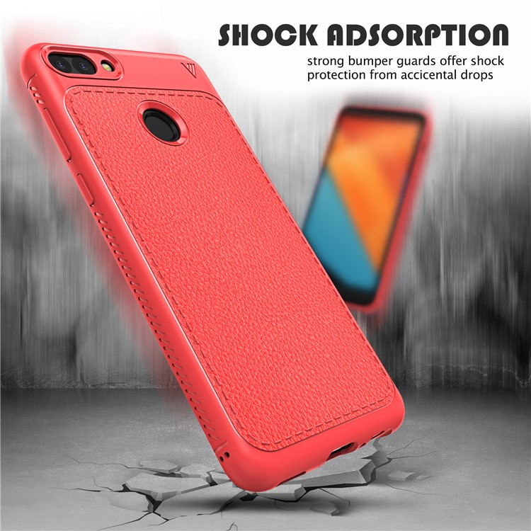 IVSO Gentry Series Litchi Texture Leather Coated TPU Shell for Huawei Honor 9i (2018) 5.84-inch - Red-2