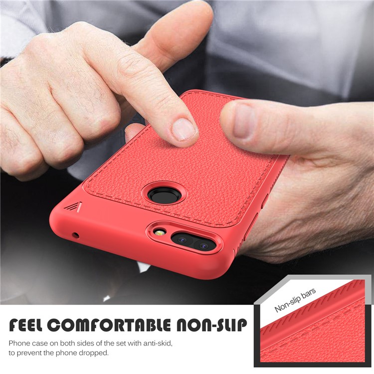 IVSO Gentry Series Litchi Texture Leather Coated TPU Shell for Huawei Honor 9i (2018) 5.84-inch - Red-6