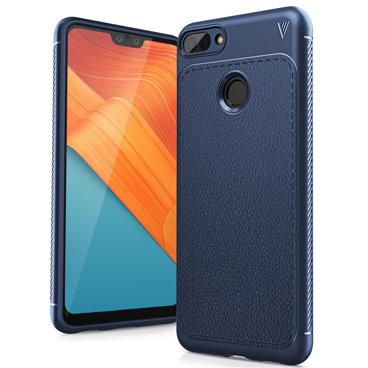IVSO Gentry Series Litchi Texture Leather Coated TPU Casing for Huawei Honor 9i (2018) 5.84-inch - Dark Blue-1