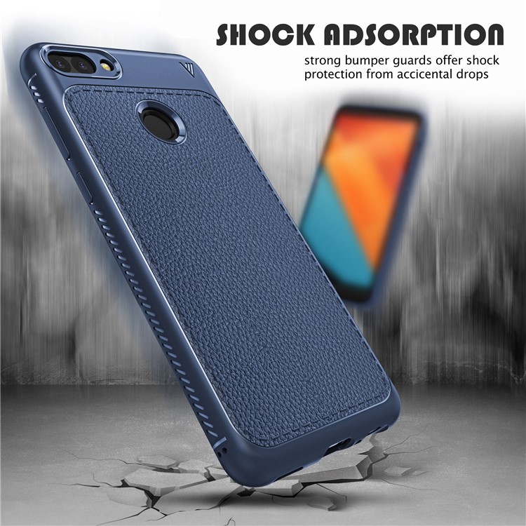 IVSO Gentry Series Litchi Texture Leather Coated TPU Casing for Huawei Honor 9i (2018) 5.84-inch - Dark Blue-2