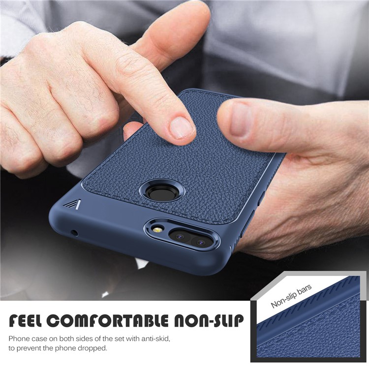 IVSO Gentry Series Litchi Texture Leather Coated TPU Casing for Huawei Honor 9i (2018) 5.84-inch - Dark Blue-6