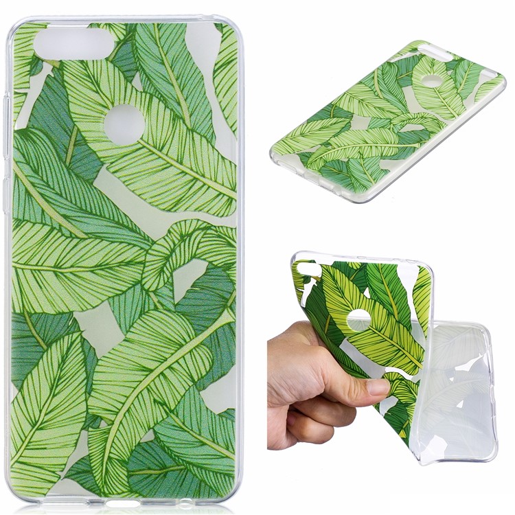 Pattern Printing IMD TPU Back Shell for Huawei Honor 7X - Green Leaves-1