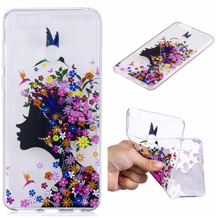 Pattern Printing IMD TPU Back Mobile Phone Cover for Huawei Honor 7X - Flowered Girl-1
