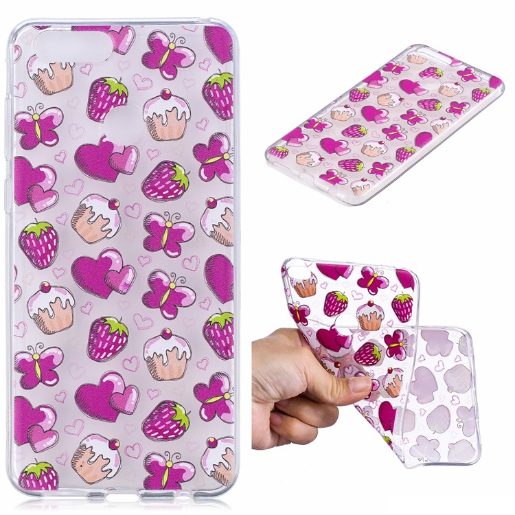 Pattern Printing IMD TPU Back Mobile Accessory Case for Huawei Honor 7X - Cake and Strawberry-1