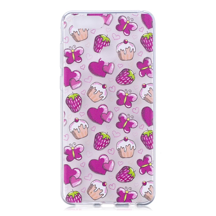 Pattern Printing IMD TPU Back Mobile Accessory Case for Huawei Honor 7X - Cake and Strawberry-2