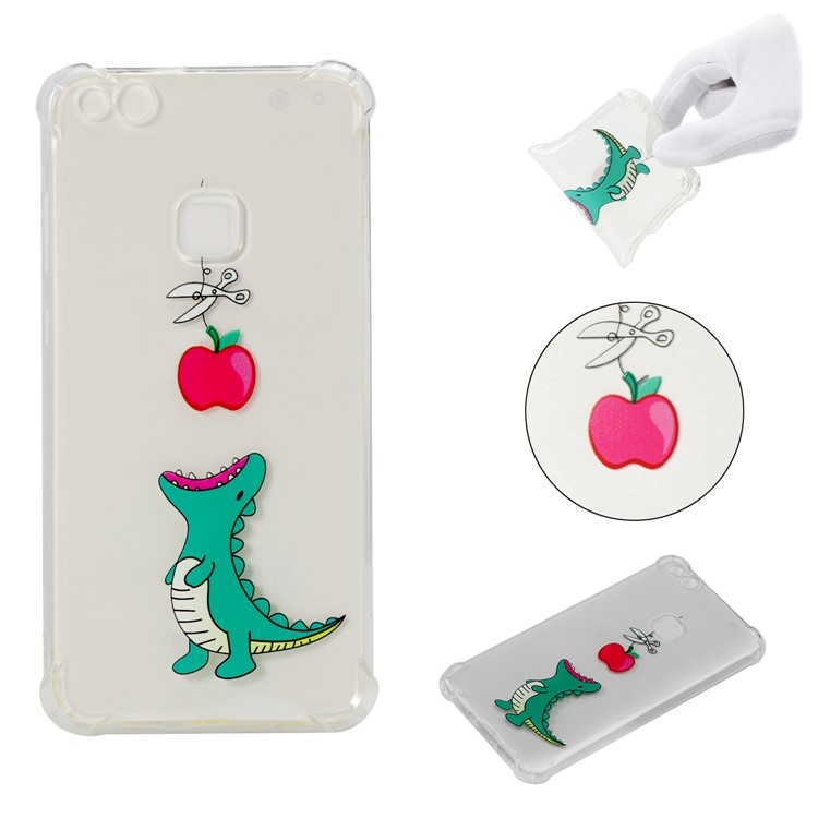 Patterned Flexible TPU Protective Shell Case for Huawei P10 Lite - Dinosaur Eating Apple-1
