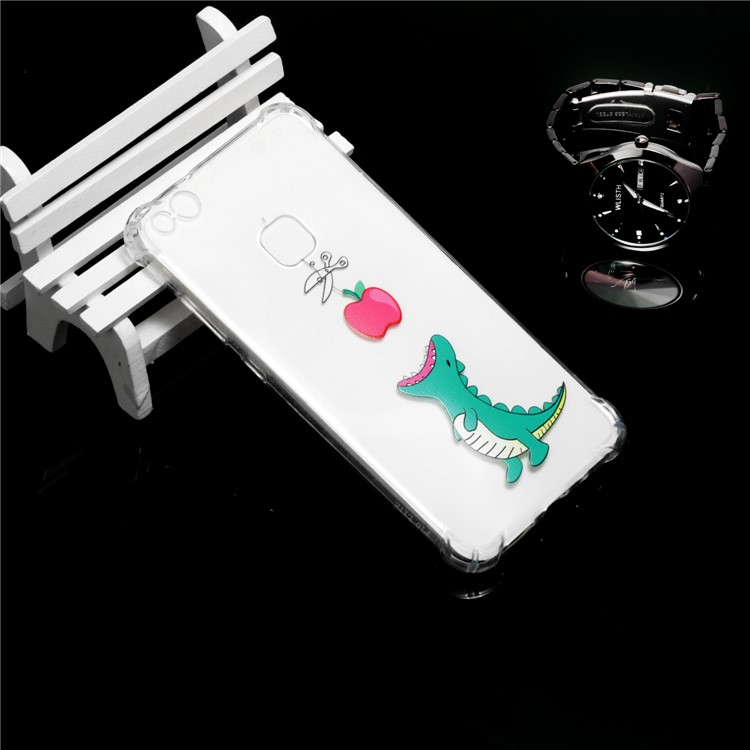 Patterned Flexible TPU Protective Shell Case for Huawei P10 Lite - Dinosaur Eating Apple-6