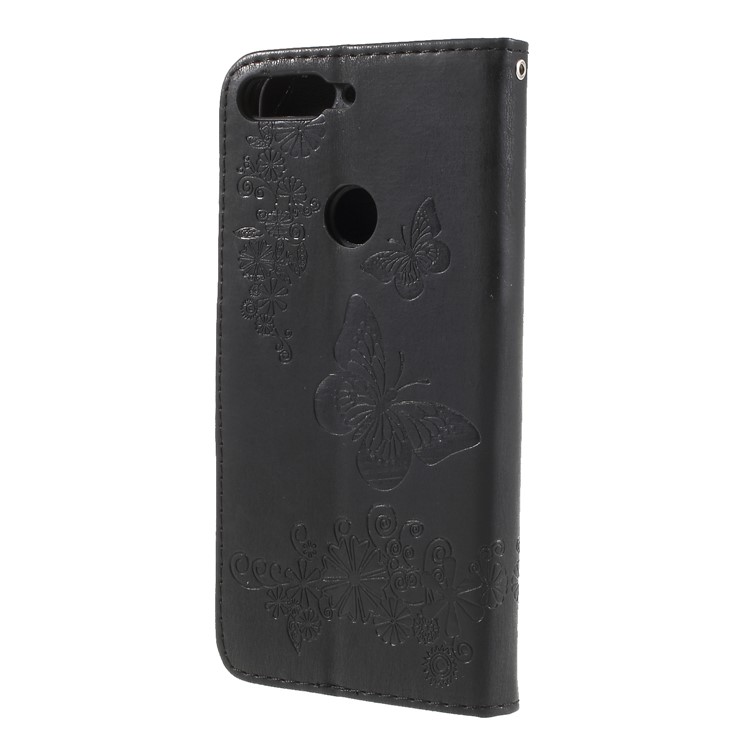 Imprint Butterfly Flower Wallet Stand Leather Case for Huawei Y7 Prime (2018)/Nova 2 Lite/Honor 7C/Enjoy 8 - Black-2
