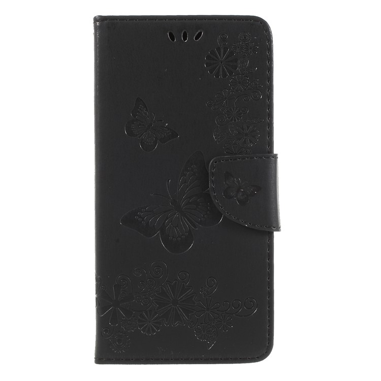 Imprint Butterfly Flower Wallet Stand Leather Case for Huawei Y7 Prime (2018)/Nova 2 Lite/Honor 7C/Enjoy 8 - Black-3