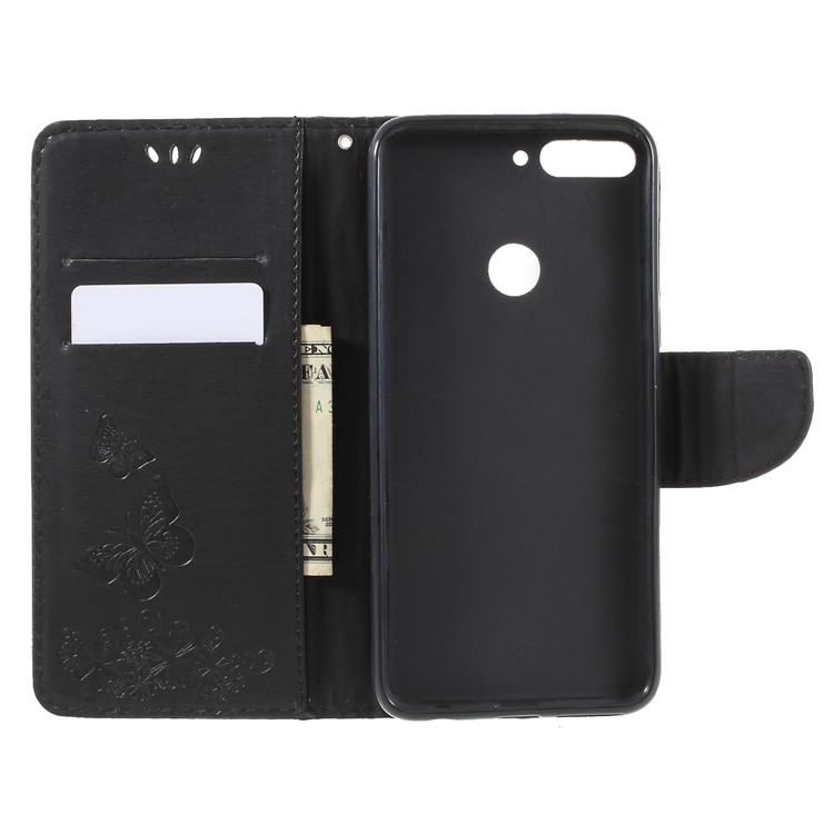 Imprint Butterfly Flower Wallet Stand Leather Case for Huawei Y7 Prime (2018)/Nova 2 Lite/Honor 7C/Enjoy 8 - Black-6