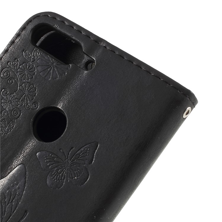 Imprint Butterfly Flower Wallet Stand Leather Case for Huawei Y7 Prime (2018)/Nova 2 Lite/Honor 7C/Enjoy 8 - Black-8