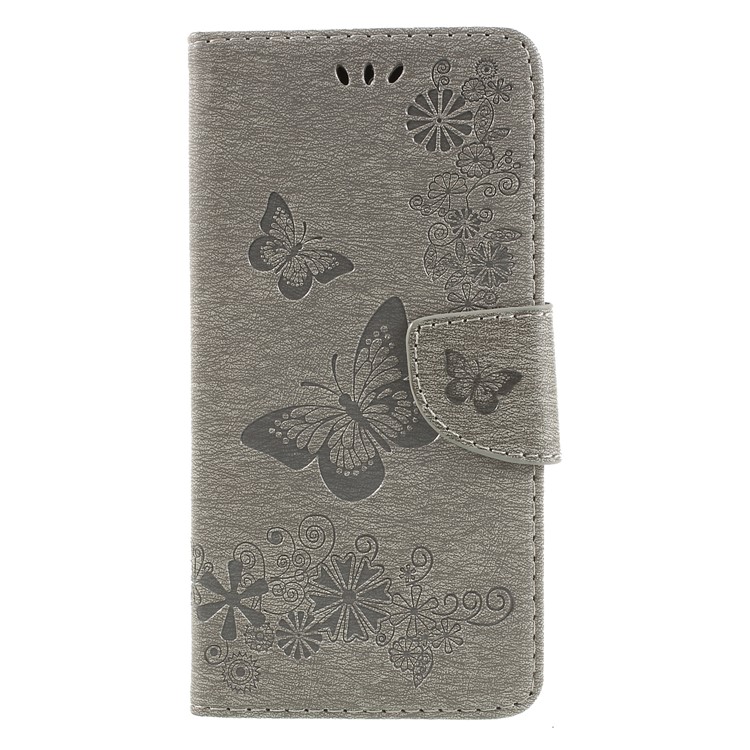 Imprint Butterfly Flower Wallet Stand Leather Cover for Huawei Y7 Prime (2018)/Nova 2 Lite/Honor 7C/Enjoy 8 - Grey-1