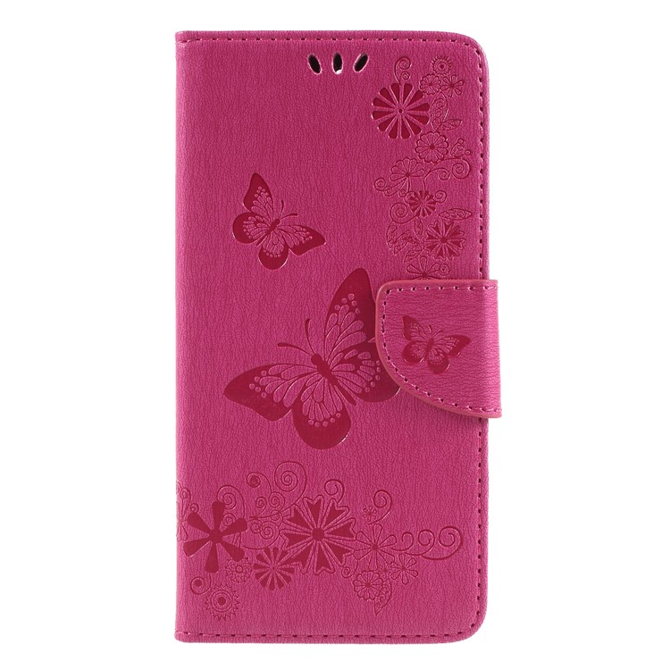 Imprint Butterfly Flower Wallet Stand Leather Shell for Huawei Y7 Prime (2018)/Nova 2 Lite/Honor 7C/Enjoy 8 - Rose-1
