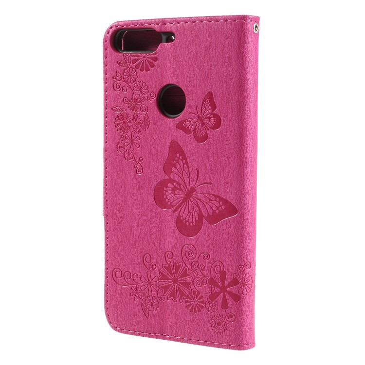 Imprint Butterfly Flower Wallet Stand Leather Shell for Huawei Y7 Prime (2018)/Nova 2 Lite/Honor 7C/Enjoy 8 - Rose-2