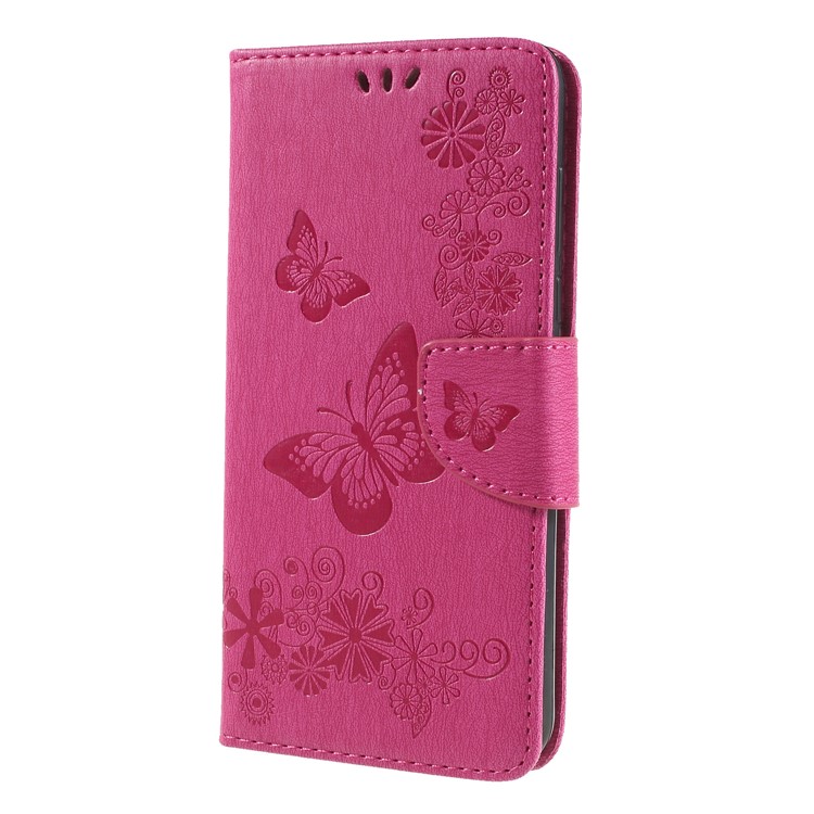 Imprint Butterfly Flower Wallet Stand Leather Shell for Huawei Y7 Prime (2018)/Nova 2 Lite/Honor 7C/Enjoy 8 - Rose-3