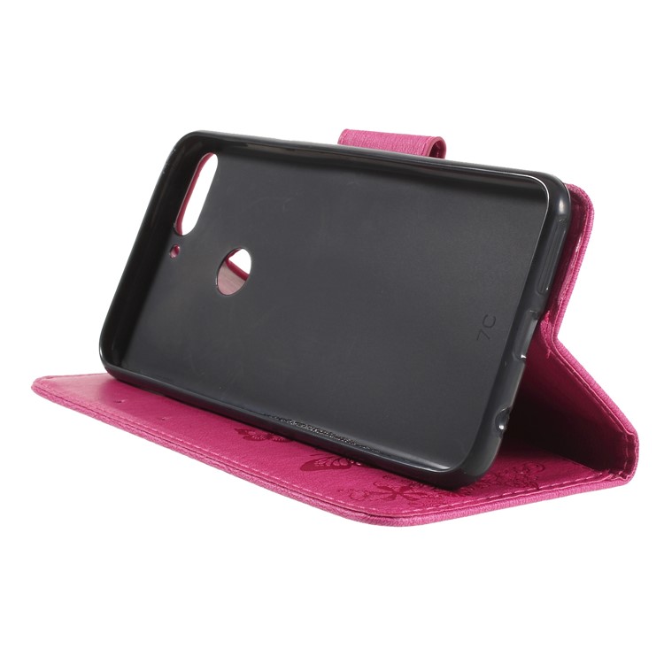 Imprint Butterfly Flower Wallet Stand Leather Shell for Huawei Y7 Prime (2018)/Nova 2 Lite/Honor 7C/Enjoy 8 - Rose-4