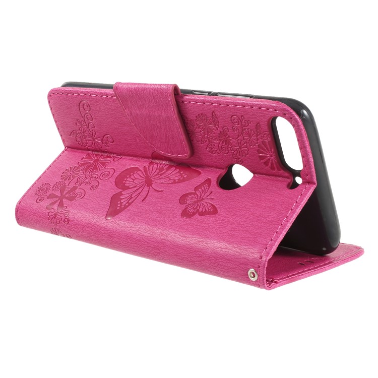Imprint Butterfly Flower Wallet Stand Leather Shell for Huawei Y7 Prime (2018)/Nova 2 Lite/Honor 7C/Enjoy 8 - Rose-5