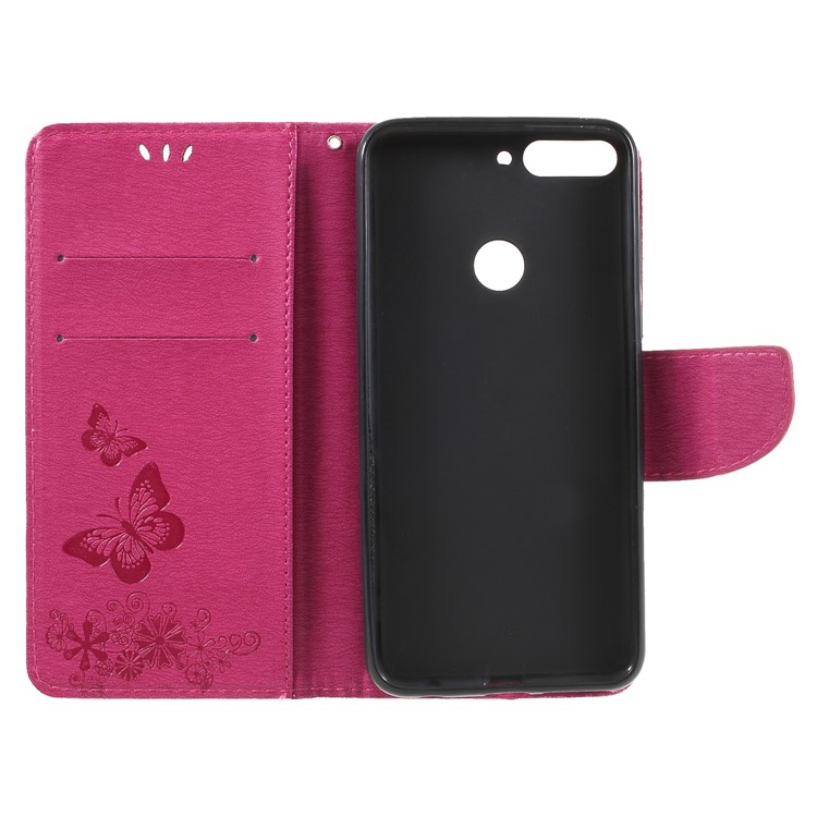 Imprint Butterfly Flower Wallet Stand Leather Shell for Huawei Y7 Prime (2018)/Nova 2 Lite/Honor 7C/Enjoy 8 - Rose-6