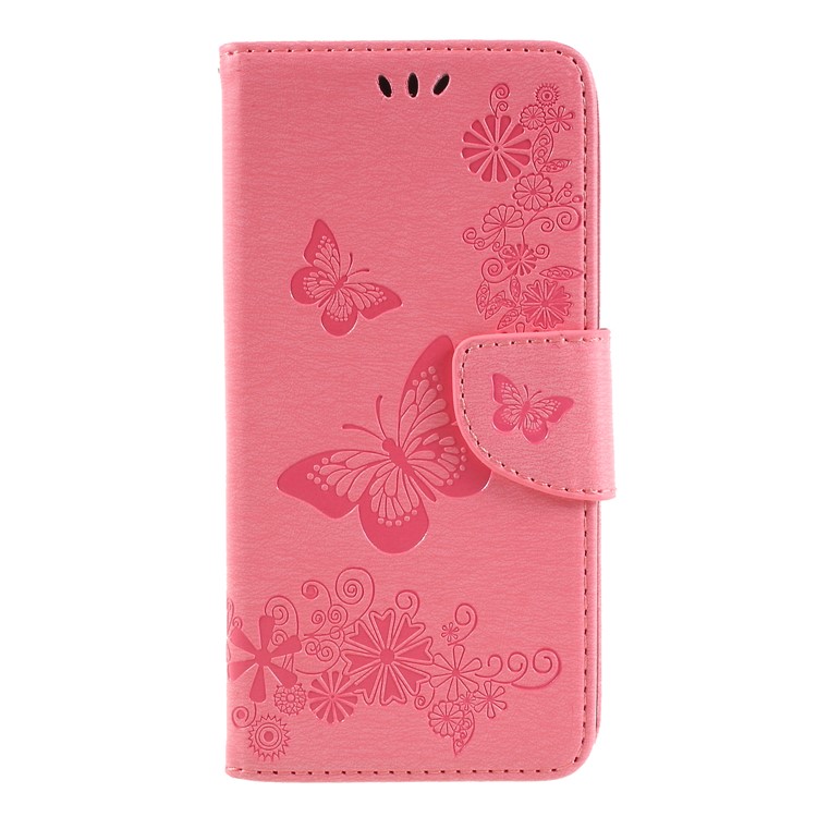 Imprint Butterfly Flower Wallet Stand Leather Casing for Huawei Y7 Prime (2018)/Nova 2 Lite/Honor 7C/Enjoy 8 - Pink-1