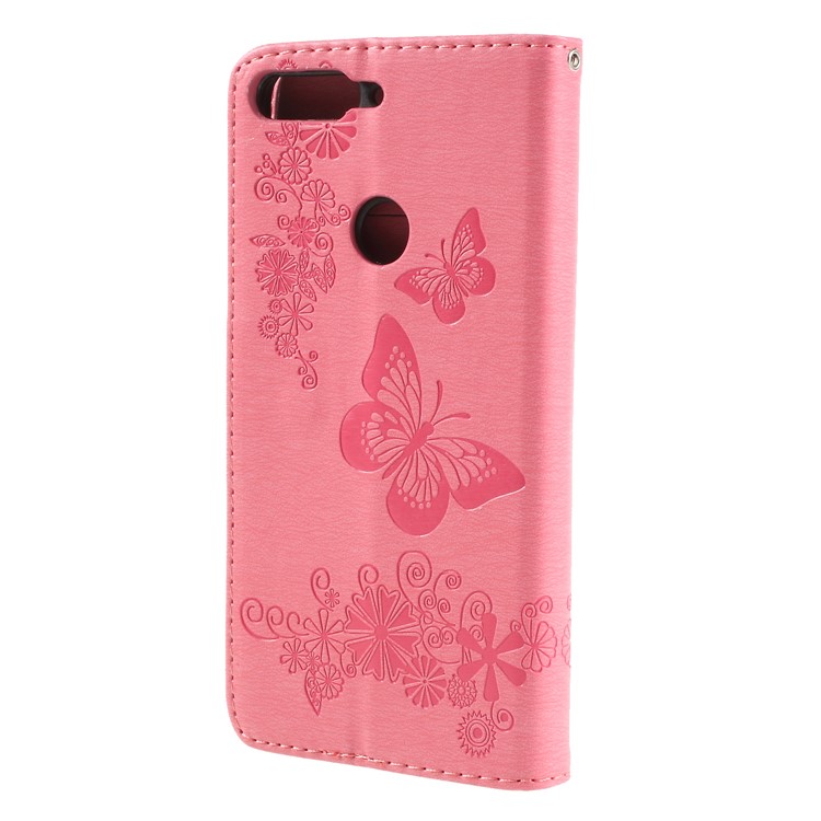 Imprint Butterfly Flower Wallet Stand Leather Casing for Huawei Y7 Prime (2018)/Nova 2 Lite/Honor 7C/Enjoy 8 - Pink-2