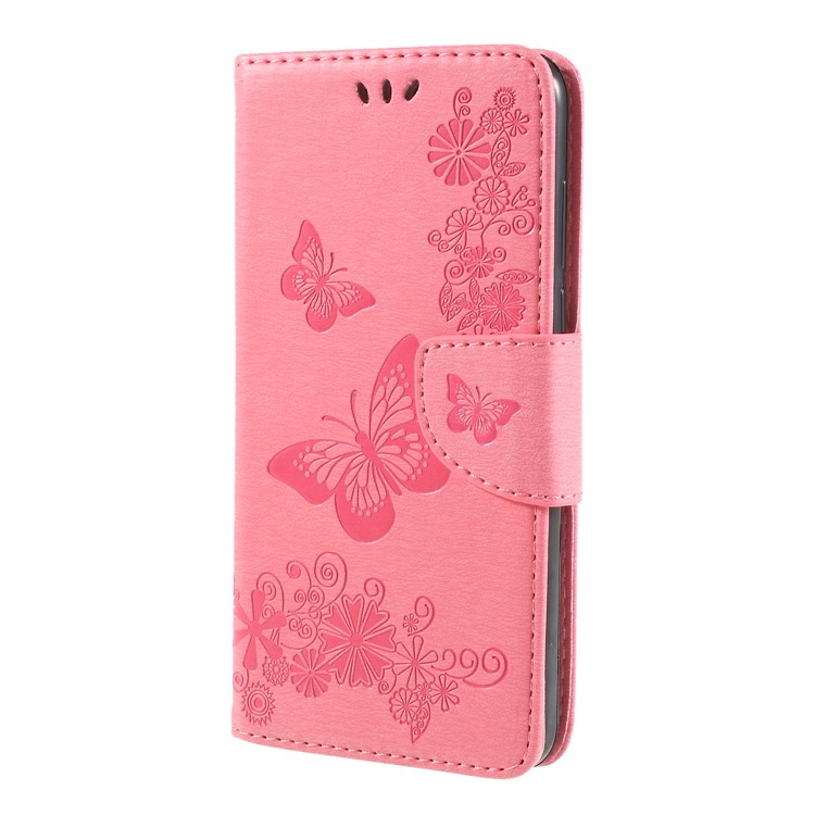Imprint Butterfly Flower Wallet Stand Leather Casing for Huawei Y7 Prime (2018)/Nova 2 Lite/Honor 7C/Enjoy 8 - Pink-3