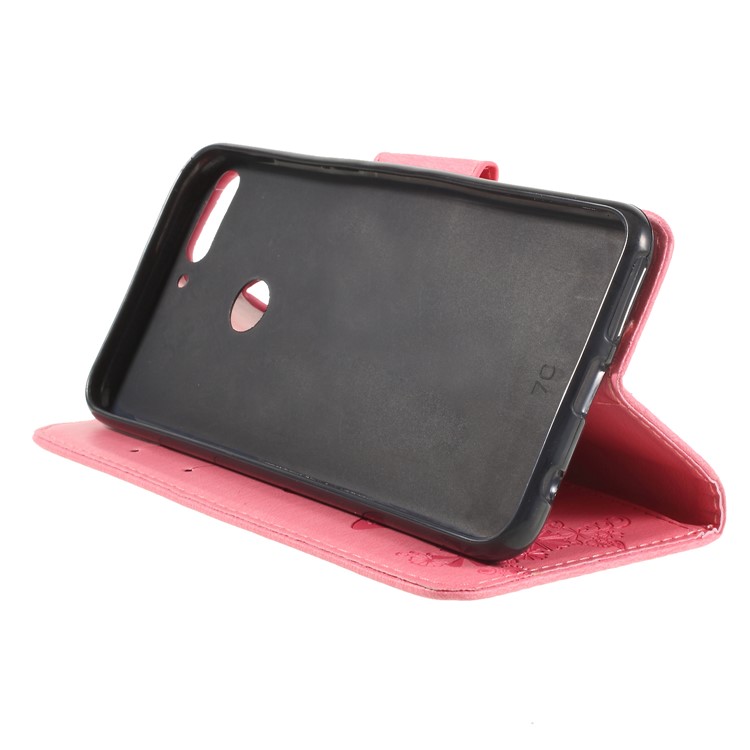 Imprint Butterfly Flower Wallet Stand Leather Casing for Huawei Y7 Prime (2018)/Nova 2 Lite/Honor 7C/Enjoy 8 - Pink-4
