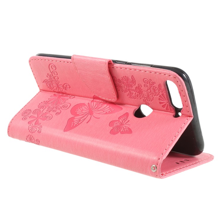 Imprint Butterfly Flower Wallet Stand Leather Casing for Huawei Y7 Prime (2018)/Nova 2 Lite/Honor 7C/Enjoy 8 - Pink-5