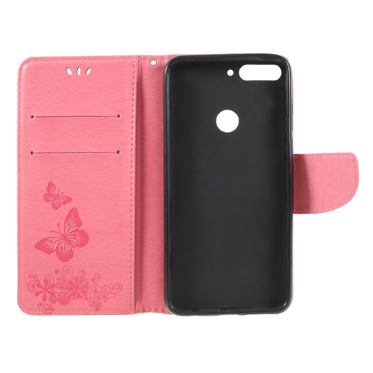 Imprint Butterfly Flower Wallet Stand Leather Casing for Huawei Y7 Prime (2018)/Nova 2 Lite/Honor 7C/Enjoy 8 - Pink-6