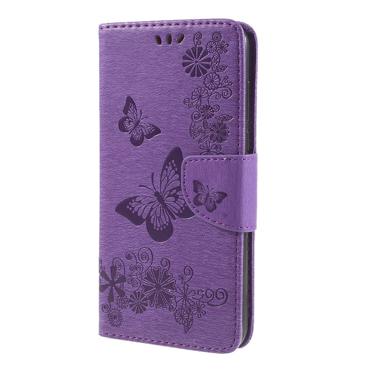 Imprint Butterfly Flower Wallet Stand Leather Cell Phone Case for Huawei Y7 Prime (2018)/Nova 2 Lite/Honor 7C/Enjoy 8 - Purple-3