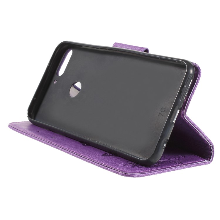 Imprint Butterfly Flower Wallet Stand Leather Cell Phone Case for Huawei Y7 Prime (2018)/Nova 2 Lite/Honor 7C/Enjoy 8 - Purple-4
