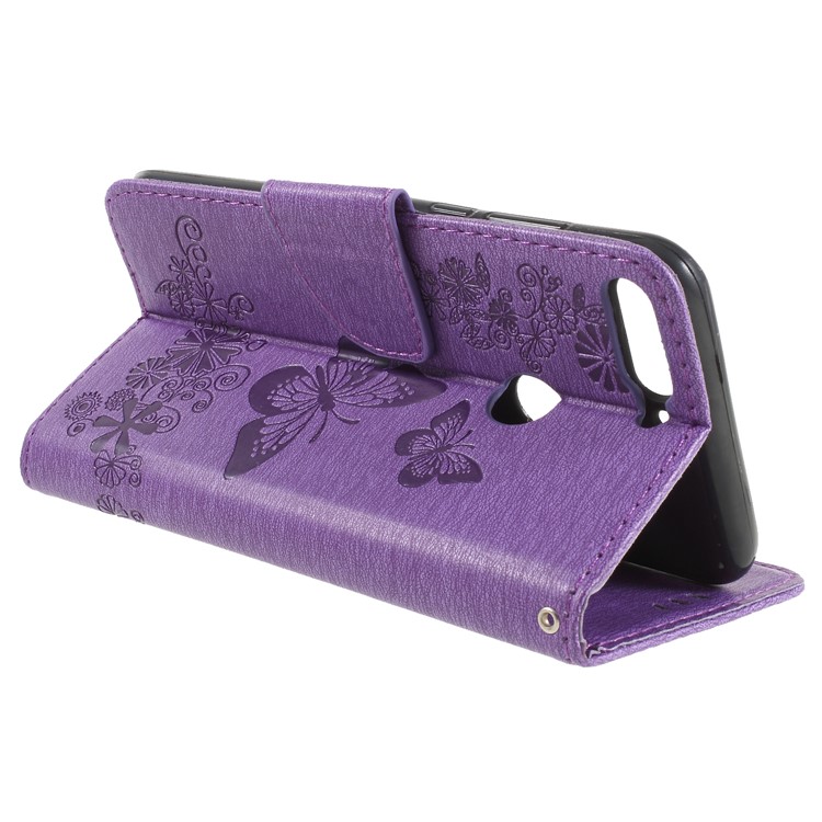 Imprint Butterfly Flower Wallet Stand Leather Cell Phone Case for Huawei Y7 Prime (2018)/Nova 2 Lite/Honor 7C/Enjoy 8 - Purple-5