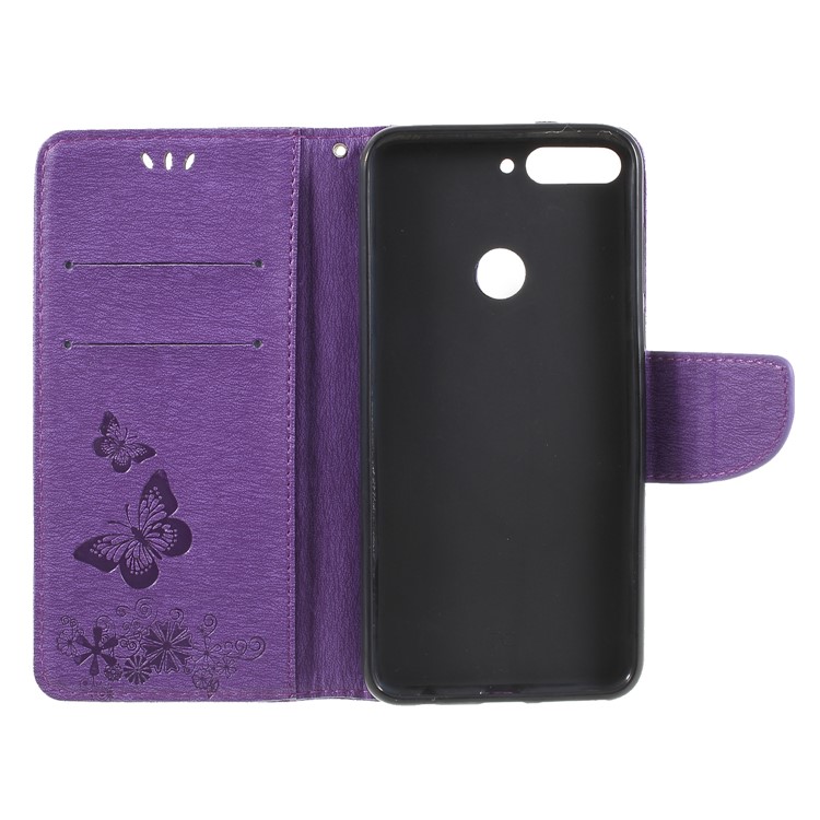 Imprint Butterfly Flower Wallet Stand Leather Cell Phone Case for Huawei Y7 Prime (2018)/Nova 2 Lite/Honor 7C/Enjoy 8 - Purple-6