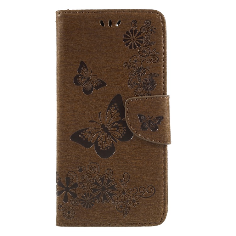 Imprint Butterfly Flower Wallet Stand Leather Mobile Phone Shell for Huawei Y7 Prime (2018)/Nova 2 Lite/Honor 7C/Enjoy 8 - Brown-1