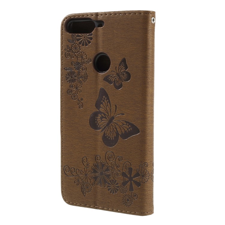 Imprint Butterfly Flower Wallet Stand Leather Mobile Phone Shell for Huawei Y7 Prime (2018)/Nova 2 Lite/Honor 7C/Enjoy 8 - Brown-2