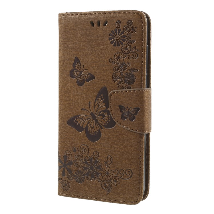 Imprint Butterfly Flower Wallet Stand Leather Mobile Phone Shell for Huawei Y7 Prime (2018)/Nova 2 Lite/Honor 7C/Enjoy 8 - Brown-3