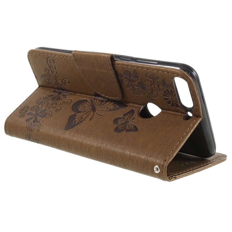 Imprint Butterfly Flower Wallet Stand Leather Mobile Phone Shell for Huawei Y7 Prime (2018)/Nova 2 Lite/Honor 7C/Enjoy 8 - Brown-5