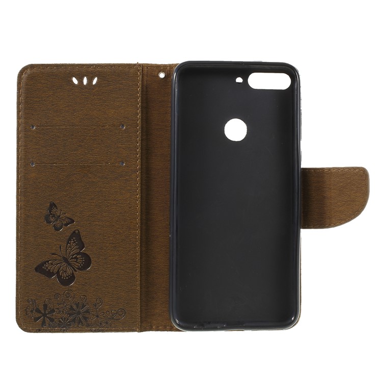 Imprint Butterfly Flower Wallet Stand Leather Mobile Phone Shell for Huawei Y7 Prime (2018)/Nova 2 Lite/Honor 7C/Enjoy 8 - Brown-6
